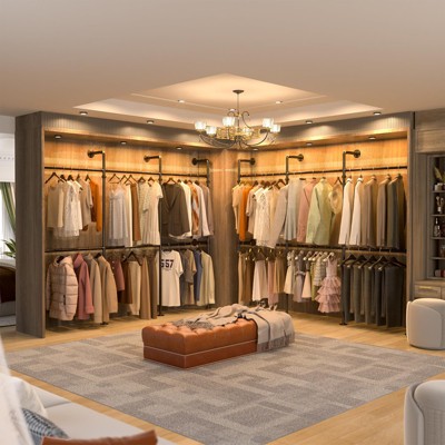 Besiost Corner Wall Mounted Closet System, Pipe Clothing Rack with Hanging