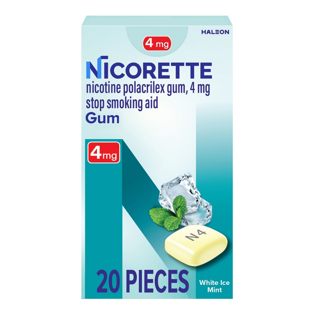 Nicorette 4mg Stop Smoking Aid Nicotine Gum - White Ice Mint - 20ct