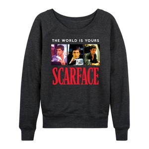 Women's - Scarface - The World Is Yours- Women's French Terry Long Sleeve Shirt Lightweight French Terry Wide Neck Long Sleeve Graphic Shirt - 1 of 4