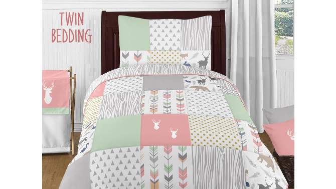 4pc Woodsy Twin Kids&#39; Comforter Bedding Set Coral and Mint - Sweet Jojo Designs, 2 of 6, play video