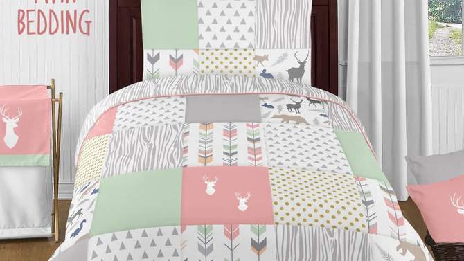 Sweet Jojo Designs Girl Baby Crib Bedding Set - Woodsy Coral Green and Grey 4pc, 2 of 8, play video