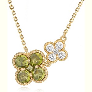 Birthstone Four Leaf Clover Necklace 14K Gold Plated CZ Flower Jewelry - 1 of 4