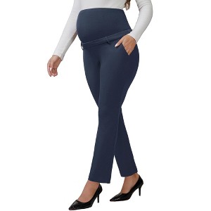INSPIRE CHIC Women's Maternity Pants for Work Over the Belly High Waisted Office Pregnancy Trousers with Pockets - 1 of 4