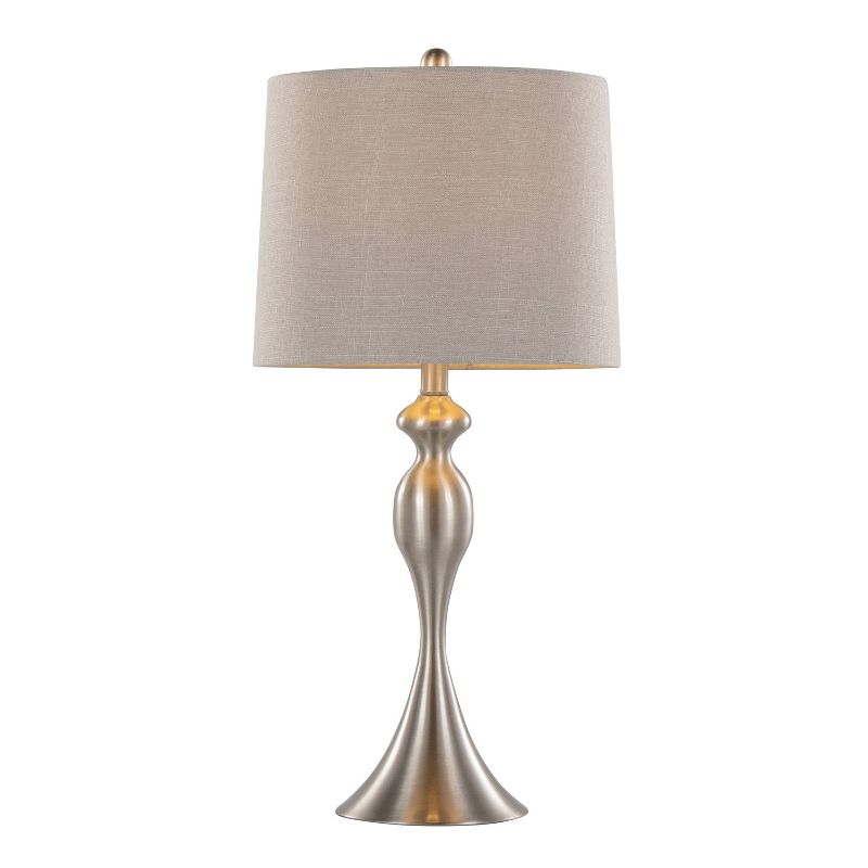 LumiSource (Set of 2) Ashland 27&#34; Contemporary Metal Table Lamps Brushed Nickel with Light Gray Textured Linen Shade from Grandview Gallery, 3 of 7