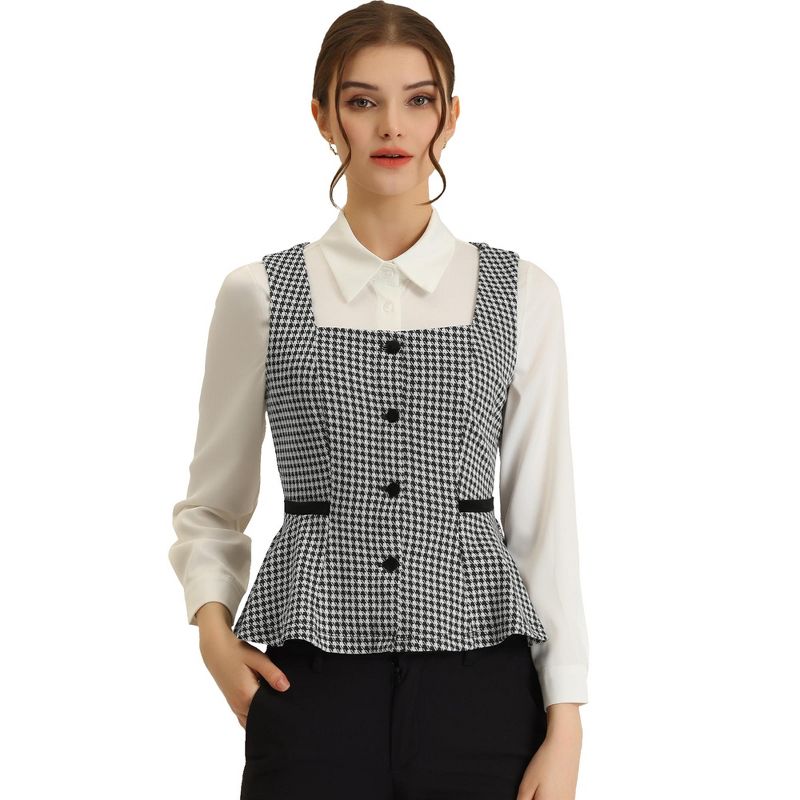 Allegra K Women's Vintage Peplum Hem Button Racerback Dressy Waistcoat Vest, 1 of 6