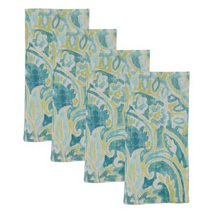 4pk Linen Distressed Table Napkins Green - Saro Lifestyle - 1 of 4