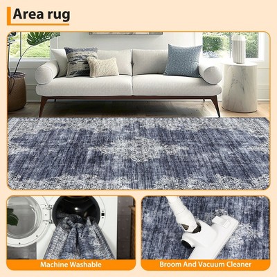 Machine Washable Area Rug for Bedroom Foldable Ultra Thin Low Pile Carpet Non Slip Indoor Floor Cover