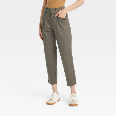 Women s High rise Pleat Front Ankle Chino Pants A New Day Olive 12 Target