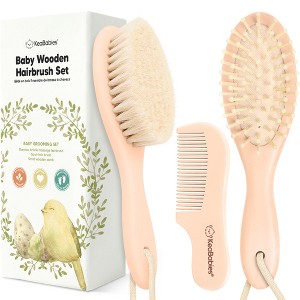 Baby Hair Brush and Comb Set, Oval Wooden Baby Brush Set for Newborns, Infant, Toddler Grooming Kit - 1 of 4