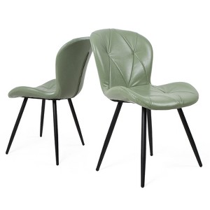 CLIHOME Set of 2 Modern Upholstered Leather Dining Chairs, Comfortable Dining Chairs with Thick Cushions & Metal Legs - 1 of 4