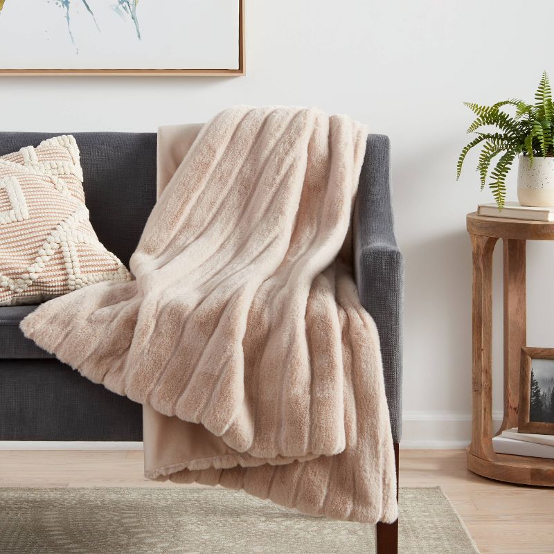 Textured Faux Fur Reversible Throw Blanket - Threshold™, 3 of 11