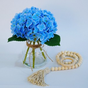Hydrangea Artificial Flowers in Vase, Real Touch Faux Hydrangea with Faux Water for Home Office Wedding Decor Blue. - 1 of 4