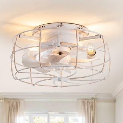 Airsurfer 12.5-inch 7-Blade Industrial Flush Mount Small Caged Ceiling Fan with Remote Light