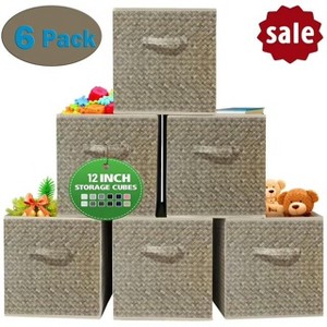 TOBILI 12 inch Foldable Cube Storage Bins Set of 6, Closet Organizers Bins and Storage Box for Toy Clothes-Brown - 1 of 4