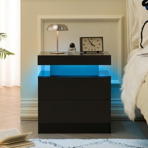 QingMoon Modern End Side with 2 Drawers, with LED Night Stand, Wood Drawers, for Bedroom - 1 of 4