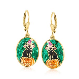 Ross-Simons Multi-Gemstone Halloween Cat and Pumpkin Mosaic Drop Earrings in 18kt Gold Over Sterling - 1 of 3
