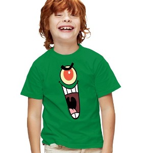 Boys' Short Sleeve Spongebob Plankton Sinister Face T-Shirt - 1 of 4