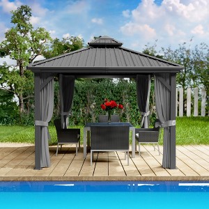 Kozyard Caesar Aluminum Hardtop Gazebo Metal Pavilion with Netting and Shaded Curtains for Patio, Backyard Deck - 1 of 4