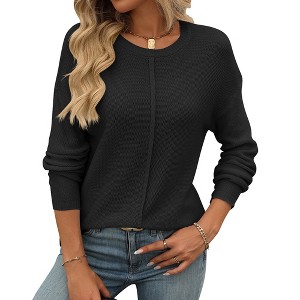 Womens Sweater Crew Neck Chunky Knit Sweater Long Sleeve Oversized Casual Pullover Tops - 1 of 4