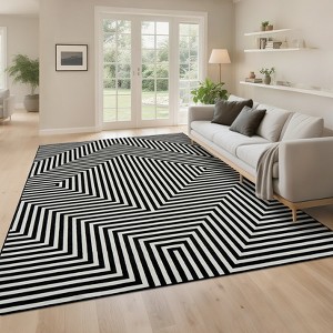 Washable Rugs for Living Room Low Pile Geometric Striped Soft Carpet Mid Century Modern Rugs for Bedroom Office Classroom - 1 of 4