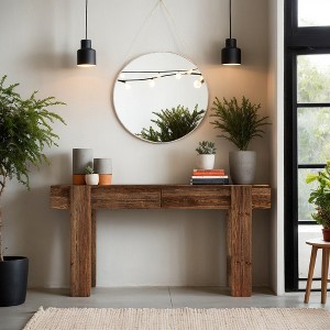 Hommoo 63" Solid Wood Console Table with 2 Drawers, Long Entryway Sofa Table - 1 of 4