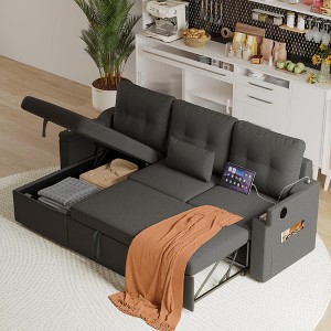 GustoWave Reversible Sectional Sofa Couch, 80" Sleeper Sofa Bed, L Shaped Couch with Pullout Bed for Living Room, Hidden Storage - 1 of 4