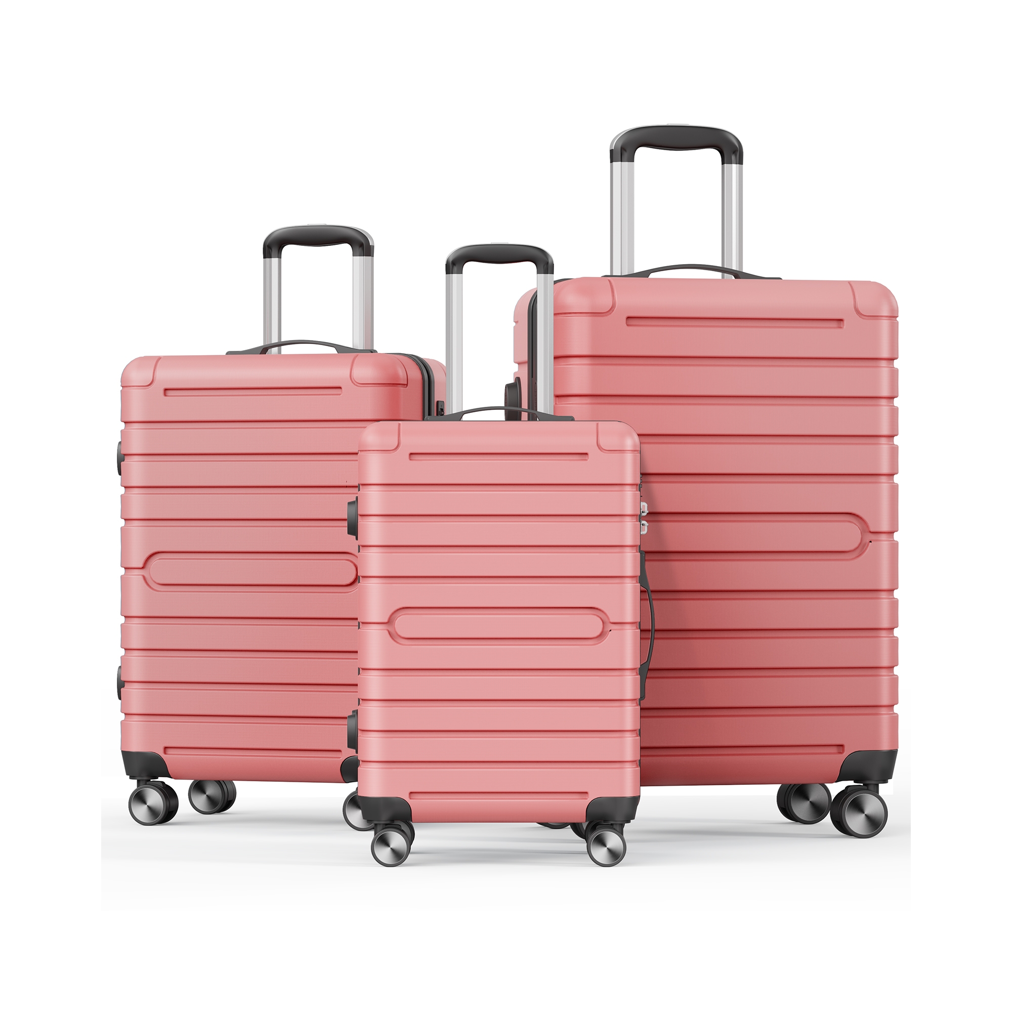 SUGIFT 3-Piece Hardshell Luggage Set Spinner Wheels TSA Lock YKK Zipper Lightweight Durable ABS+PC Hard Shell Carry On Checked Travel Suitcase, Pink