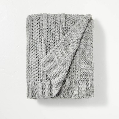 Chunky Textured Knit Throw Blanket Jet Gray - Hearth & Hand™ with Magnolia