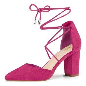 Allegra K Women's Pointed Toe Chunky Heels Lace Up Sandals Pumps - 1 of 4