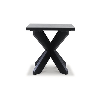 Black Contemporary Square Wood End Table with Crossed Legs