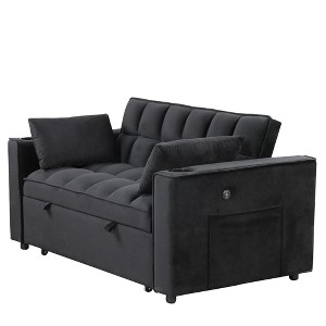 58" Velvet Convertible 4-in-1 2-Seater Sofa Bed with Cup Holder and USB Port - 1 of 4