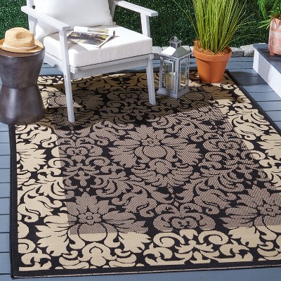 Black and Sand Reversible Synthetic Rectangular Area Rug