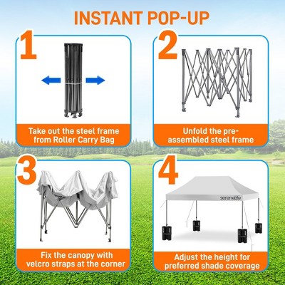 White 10x15 ft Steel Pop-Up Canopy Tent with Sand Bags