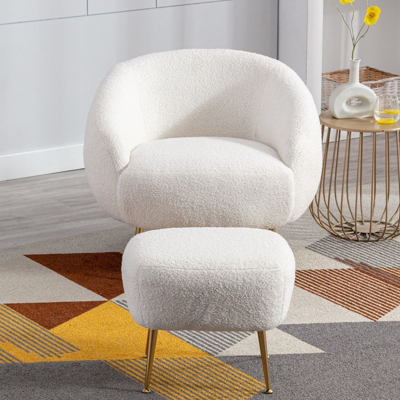 Modern Accent Chair, Teddy Short Plush Particle Velvet Armchair with Ottoman-ModernLuxe, 2 of 10