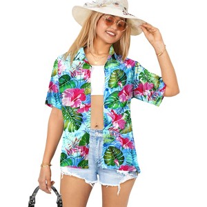 HAPPY BAY Hawaiian Shirts Womens Casual Summer Beach Party Blouse Shirt Floral Short Sleeve Vacation Tops Tee Shirts T Shirt - 1 of 4