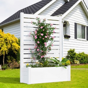 Lirago 47.24"Dx11.81"L x72.05"H PVC Planter Box privacy screen Garden Bed with Trellis and Wheels White - 1 of 4