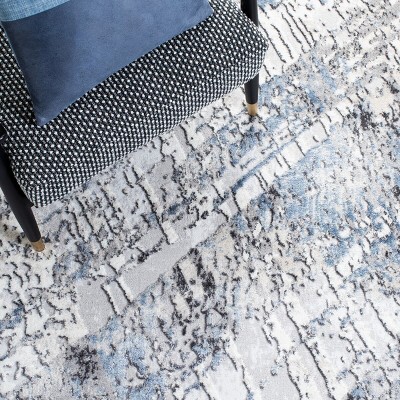 Amelia Ivory and Gray Abstract Synthetic Runner Rug