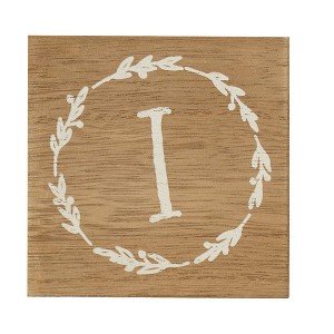Monogram I Distressed White Wreath 3 x 3 MDF Decorative Wall and Tabletop Sign Plaque - 1 of 4