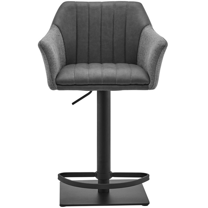 Erin Adjustable Barstool with Gray Faux Leather Fabric - Black Metal Finish - Armen Living, 6 of 10