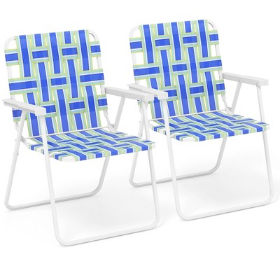 Tangkula 2pcs Folding Beach Chair Camping Lawn Webbing Chair Lightweight 1 Position Blue
