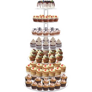 Hachikiko Round Acrylic Cupcake Stand with LED Light String - Large Tower for Weddings, Birthday Parties, Pastry Dessert Display - 1 of 4