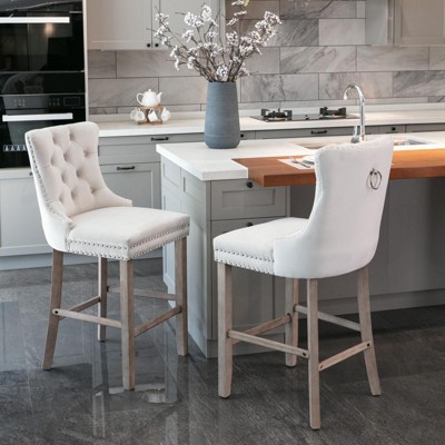 INFURNIC Counter and Bar Stools Velvet Upholstered Barstools with Tufted Back and Rivet Trim for Kitchen, Beige, 23.6"*19.5"*40.7"