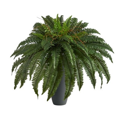 Nearly Natural 2.5-ft Boston Fern Artificial Plant in Gray Planter