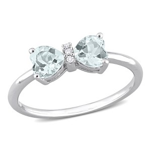 EVERLY JEWELRY | Sterling Silver 3/4 CT TGW Heart Aquamarine and Diamond Accent Bow Ring - 1 of 4