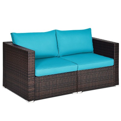 Tangkula 2-Piece Patio Wicker Corner Sofa Set Rattan Loveseat with Removable Cushions