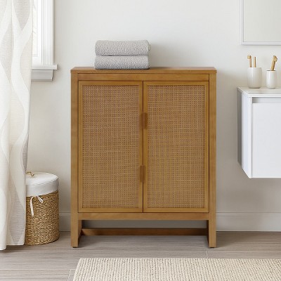Teamson Home Hatteras Accent Cabinet with 2 Rattan Inlay Doors and Adjustable Shelves