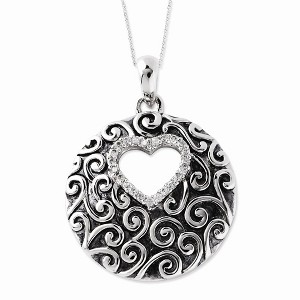 Black Bow Jewelry Rhodium Plated Sterling & CZ The Heart of A Family Necklace, 18 Inch - 1 of 4