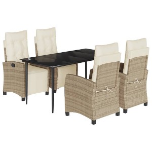 vidaXL 5 Piece Patio Dining Set - Adjustable Beige Poly Rattan Furniture with Cushions and Tempered Glass Table for Garden, Backyard, or Patio - 1 of 4
