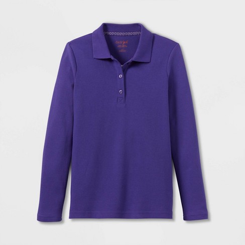 Girls Long Sleeve Interlock Uniform Polo Shirt Cat Jack Purple Xl Target