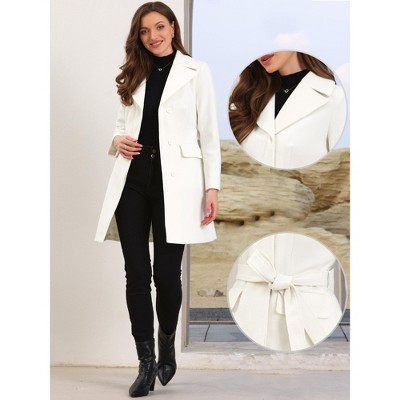 INSPIRE CHIC Women's Winter Lapel Collared Single Breasted Long Sleeve Trench Coats with Belt Large White — фото 2